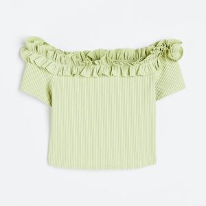 Ruffled Off-Shoulder Top in Light Green